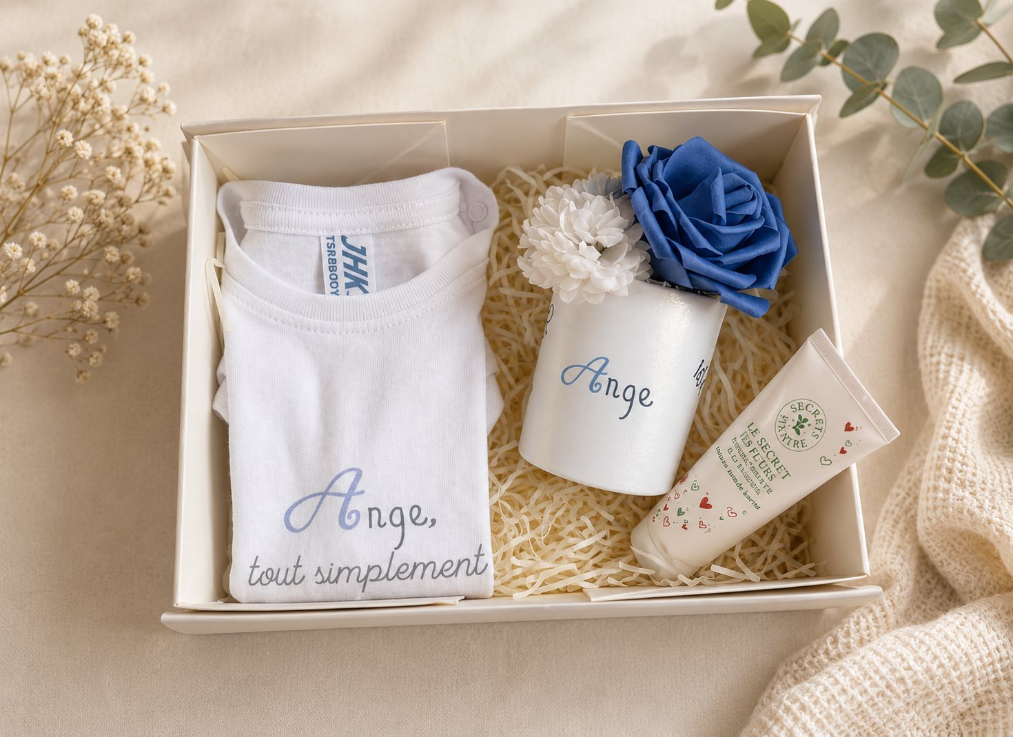 Coffret naissance personnalisé (avec produit de beauté au choix)